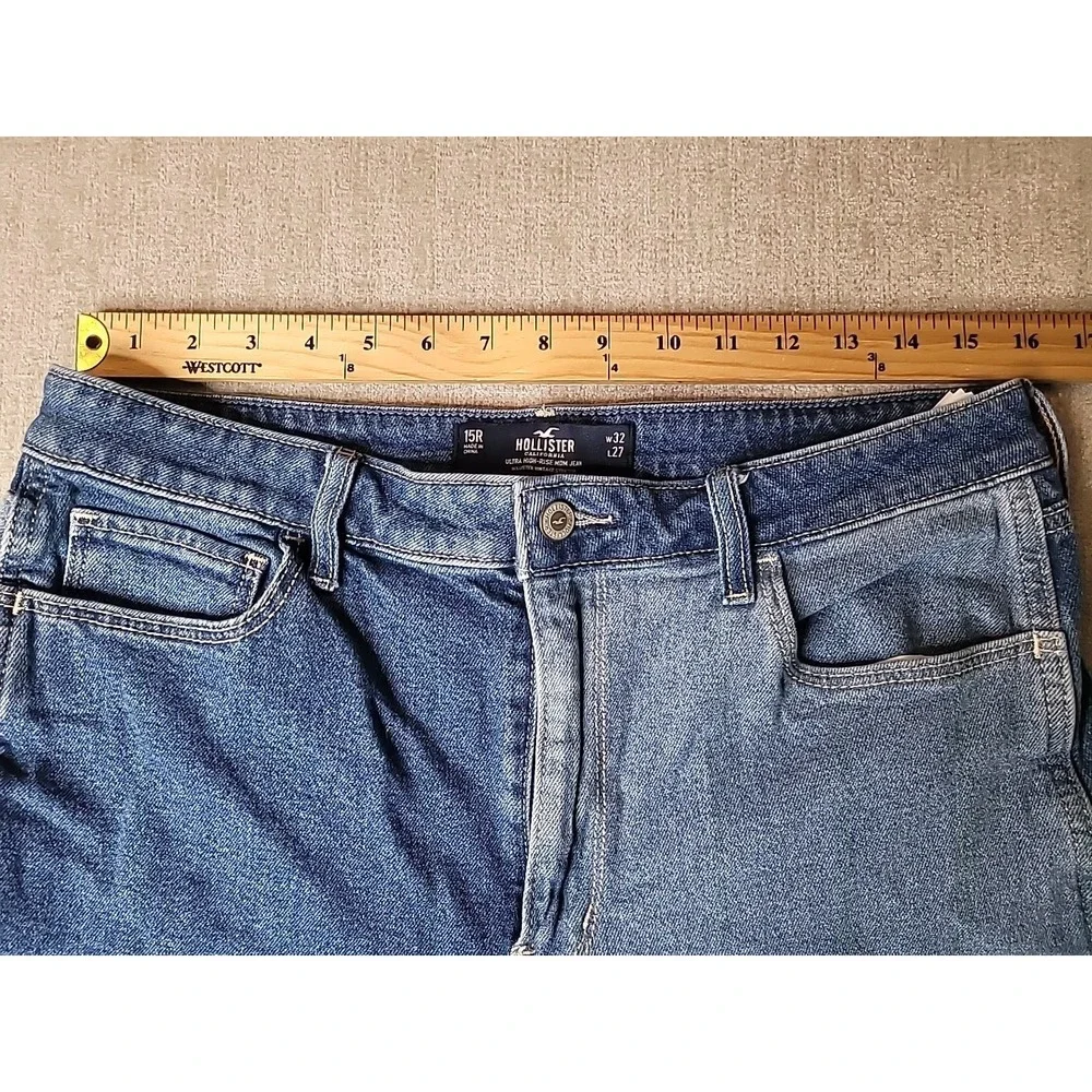 Hollister  Patchwork Jeans Ultra High Rise Ankle Mom Jeans 15 R Multi Blue - Picture 8 of 11